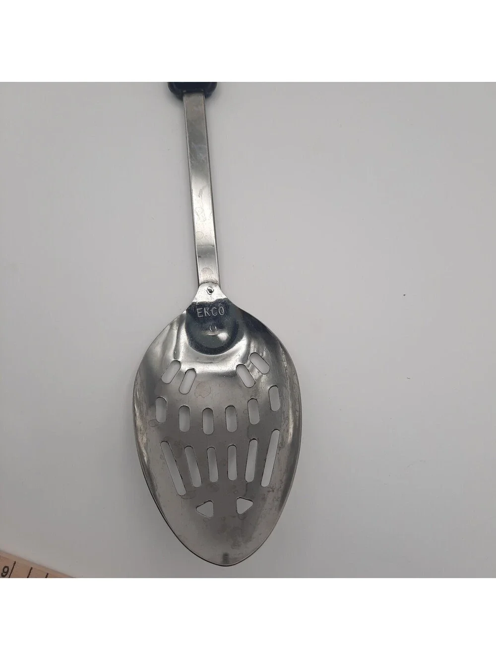 Vintage Ekco Stainless Steel Black Nylon Slotted Kitchen Spoon 12
